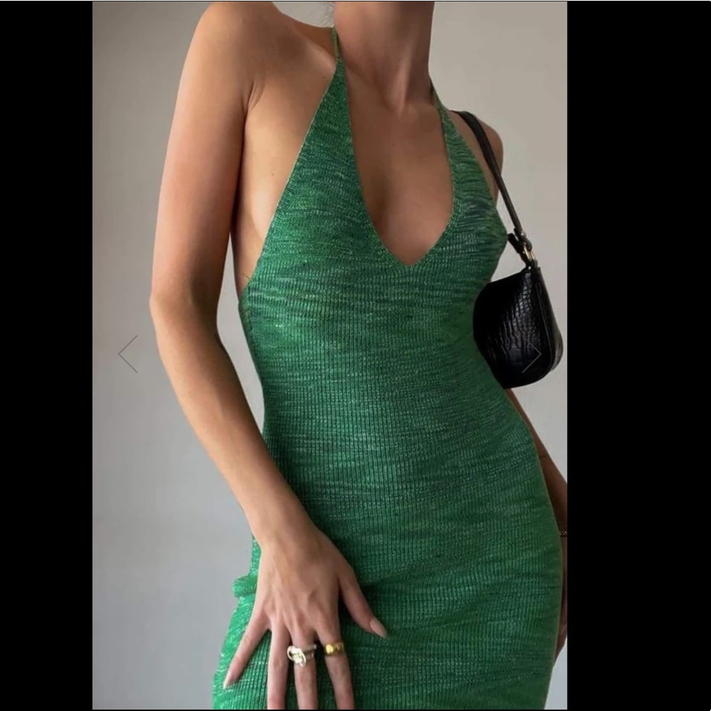 Rumours NWT halter knit sweater midi dress in green, size M